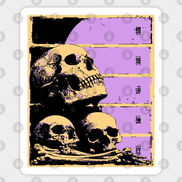 Aesthetic Skulls Pile Pastel Goth Ukiyo-e Art Magnet by TuncGK